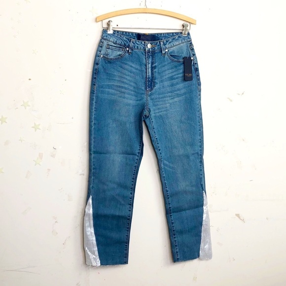 RACHEL Roy hi rise cropped raw hem sequin detail jeans - Picture 12 of 13